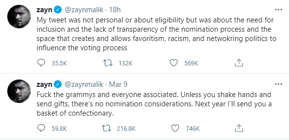 Zayn Malik slams Grammys for excluding him
