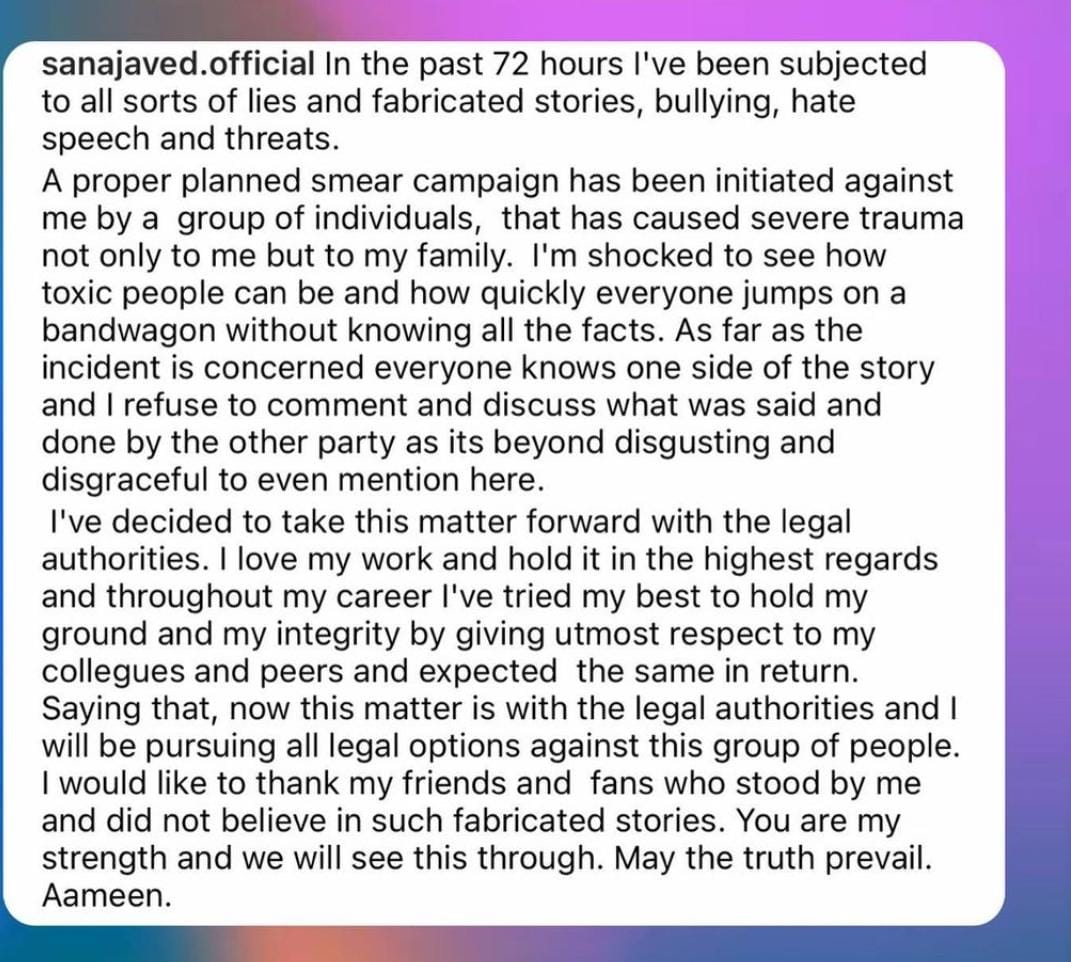‘Toxic, smear campaign, severe trauma to my family’: Sana Javed makes blasting revelations