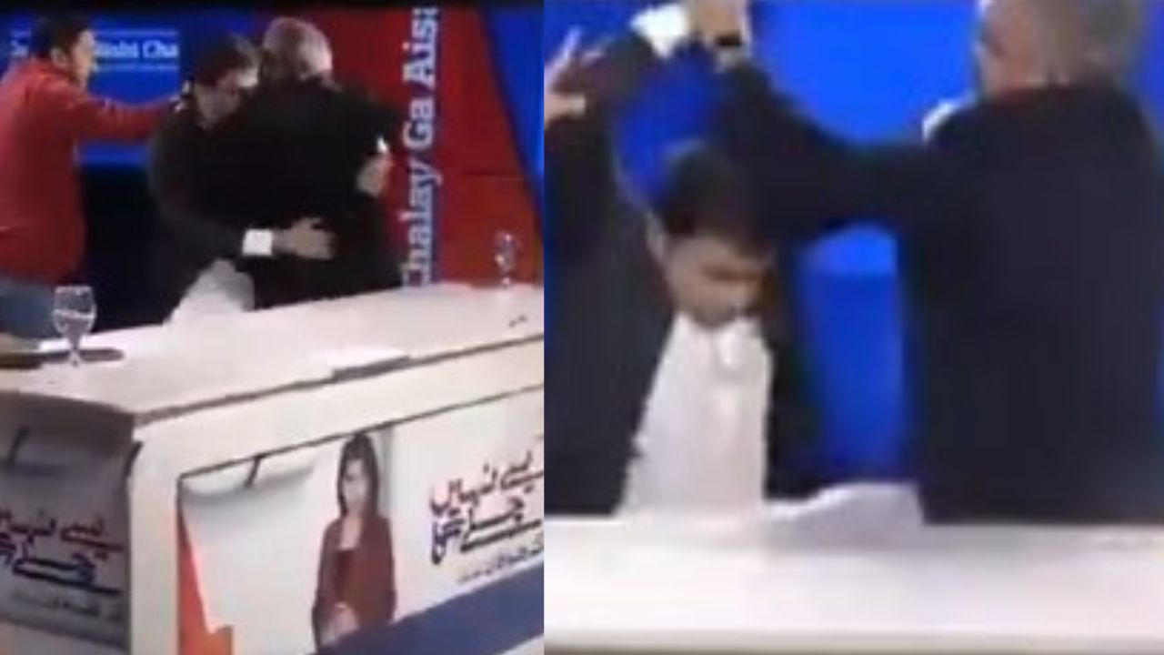 Watch: PTI, PML-N leaders exchange punches on set of live TV show